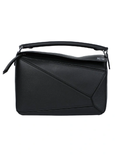 Shop Loewe Pebbled Leather Puzzle Bag In Black