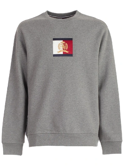Shop Tommy Hilfiger Flag Logo Sweater In Grey
