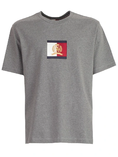 Shop Tommy Hilfiger Flag Logo T-shirt In Grey