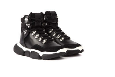 Shop Moncler Black And White Ankle Boots Sneakers