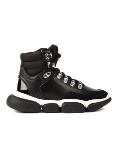 Shop Moncler Black And White Ankle Boots Sneakers