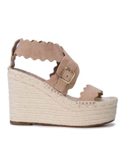 Shop Chloé Neutral Leather Wedge Sandals In Neutrals
