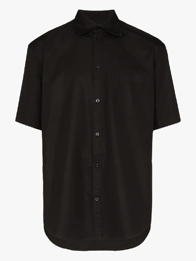 Shop Balenciaga Logo Collar Cotton Shirt In Black