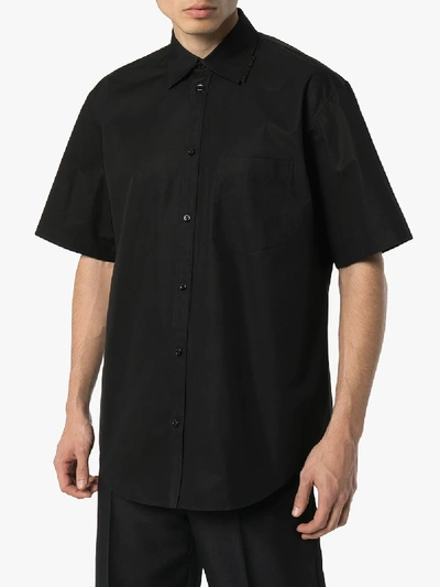 Shop Balenciaga Logo Collar Cotton Shirt In Black