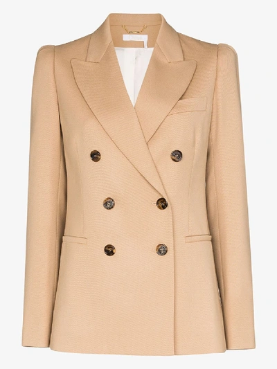 Shop Chloé Double-breasted Stretch Wool Blazer In Neutrals