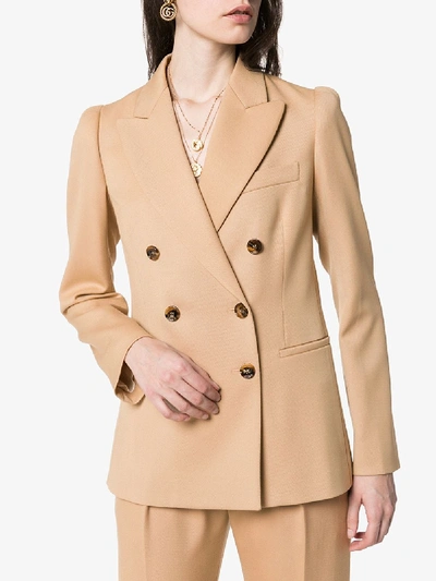 Shop Chloé Double-breasted Stretch Wool Blazer In Neutrals