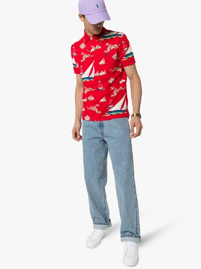 Shop Polo Ralph Lauren Boat Print Polo Shirt In Red