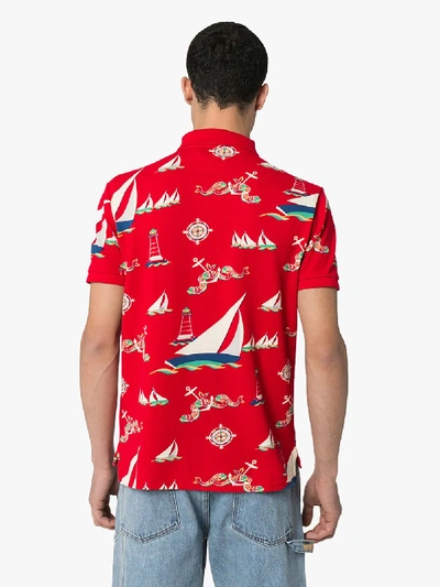 Shop Polo Ralph Lauren Boat Print Polo Shirt In Red