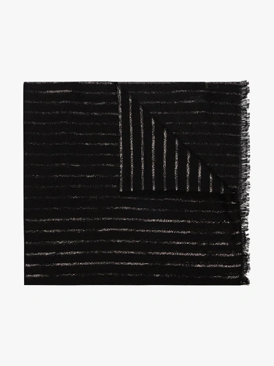 Shop Saint Laurent Black Striped Cashmere Scarf