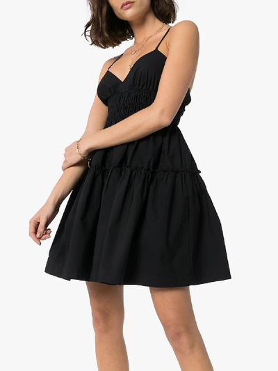 Shop Three Graces Mia Tiered Cotton Mini Dress In Black