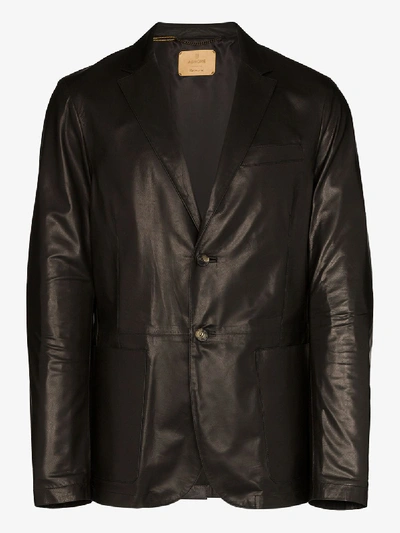 Shop Ajmone Seta Single-breasted Leather Blazer In Black