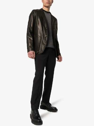 Shop Ajmone Seta Single-breasted Leather Blazer In Black