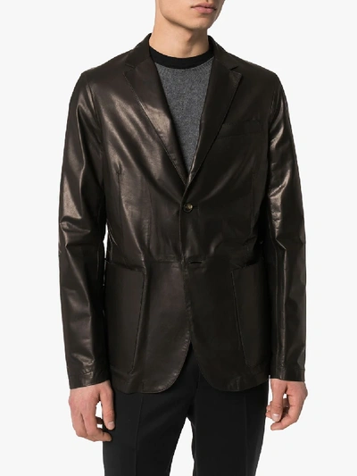 Shop Ajmone Seta Single-breasted Leather Blazer In Black