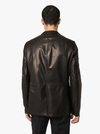 Shop Ajmone Seta Single-breasted Leather Blazer In Black