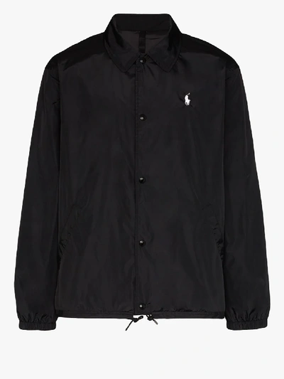 Shop Polo Ralph Lauren Embroidered Logo Shirt Jacket In Black