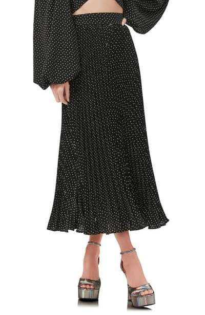 Shop Afrm Dilan Pleated Midi Skirt In Noir Polka Dot