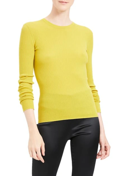 Shop Theory Mirzi Rw Regal Ribbed Long Sleeve Wool Blend Sweater In Light Citron