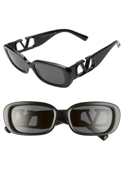 Shop Valentino 53mm Polarized Rectangle Sunglasses In Black/ Smoke Solid