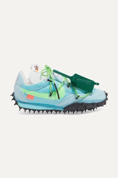 Shop Nike + Off-white Waffle Racer Ripstop, Suede, Mesh And Rubber Sneakers In Light Blue