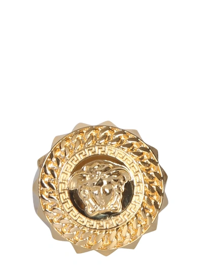 Shop Versace Chained Medusa Ring In Oro