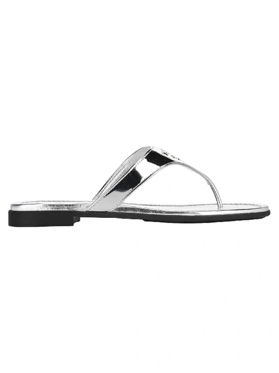 Shop Prada Metallic Thong Flat Sandals In Silver