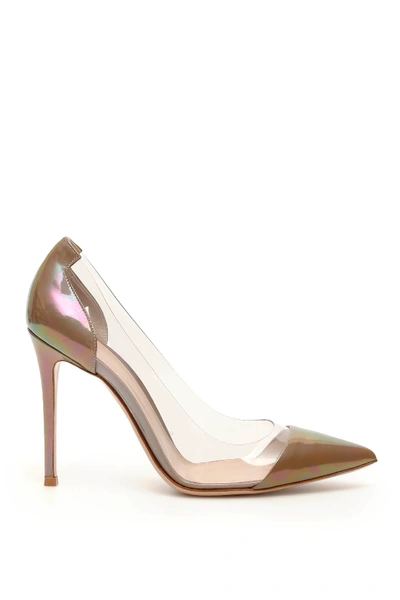 Shop Gianvito Rossi Patent Plexi 105 Pumps In Praline Trasp (beige)