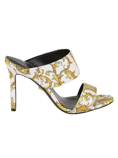 Shop Versace Printed All-over Sandals In White/gold