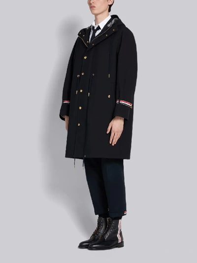 Shop Thom Browne Navy Bonded Wool Drawcord Zip-up Parka In Black