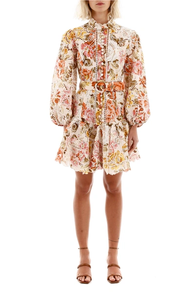 Zimmermann Bonita Embroidered Floral Lace Mini Dress In Cream Floral (pink)