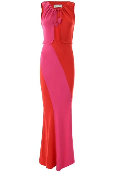 Shop Lanvin Two-coloured Long Dress In Red (pink)