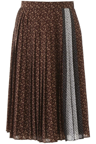 Shop Burberry Monogram Pleated Skirt In Dark Mocha Ip Pttn (brown)