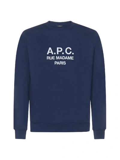 Shop Apc Logo Sweatshirt Fleece In Marine