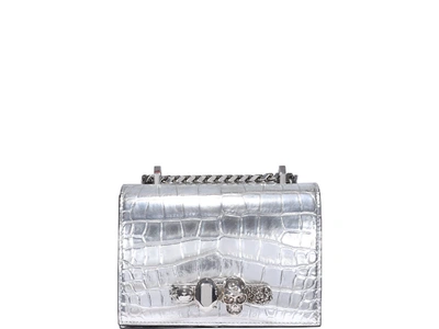 Shop Alexander Mcqueen Jewelled Satchel Small Bag In Silver