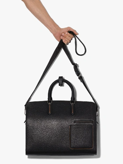 Shop Ermenegildo Zegna Black Grained Leather Holdall Bag