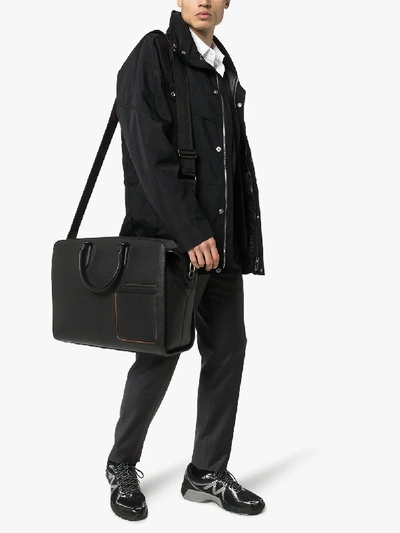 Shop Ermenegildo Zegna Black Grained Leather Holdall Bag