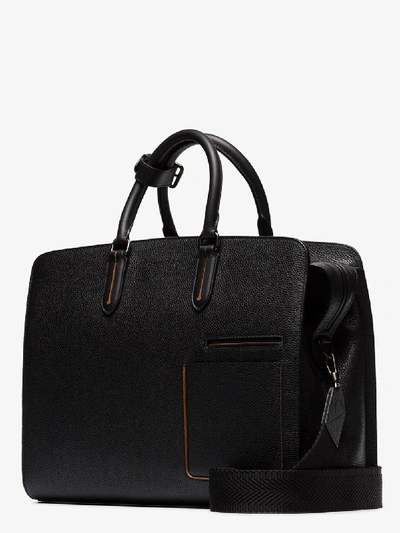 Shop Ermenegildo Zegna Black Grained Leather Holdall Bag