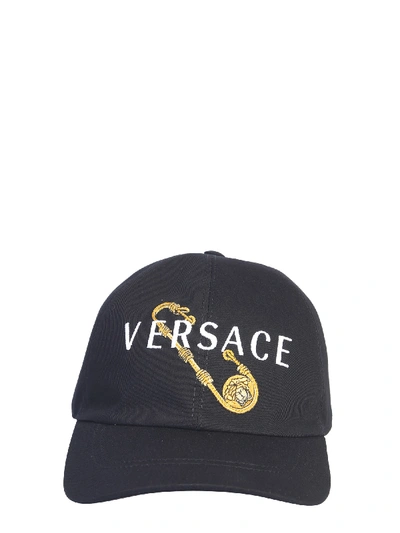 Shop Versace Safety Pin Hat With Logo In Black