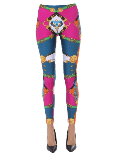 Shop Versace Printed Leggings In Fuchsia