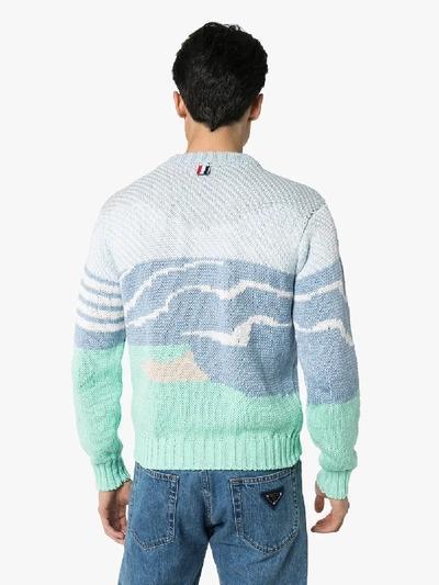 Shop Thom Browne Mens Blue Sea Scenic Cotton Sweater