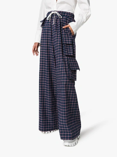 Shop Natasha Zinko Check Wide Leg Trousers In Blue