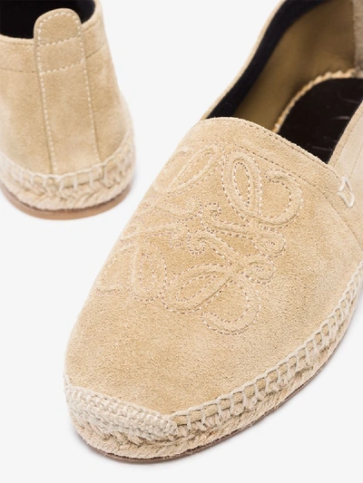 Shop Loewe Gold Anagram Logo Embroidered Suede Espadrilles In Neutrals