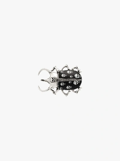 Shop Alexander Mcqueen Black And Silver Tone Skull Beetle Brooch In Metallic