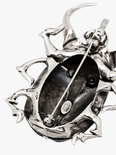 Shop Alexander Mcqueen Black And Silver Tone Skull Beetle Brooch In Metallic