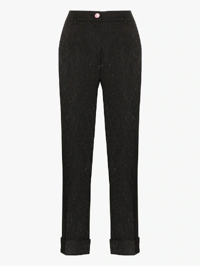 Shop Dolce & Gabbana Cropped Floral Brocade Trousers In Black
