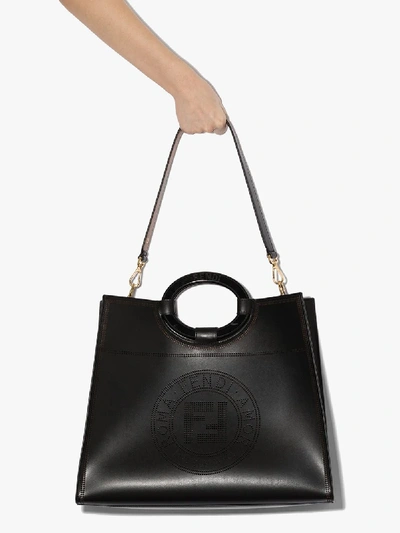 Shop Fendi Womens Black Perforated Logo Tote Bag