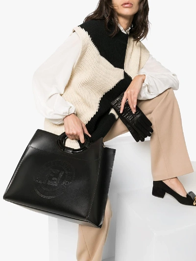Shop Fendi Womens Black Perforated Logo Tote Bag