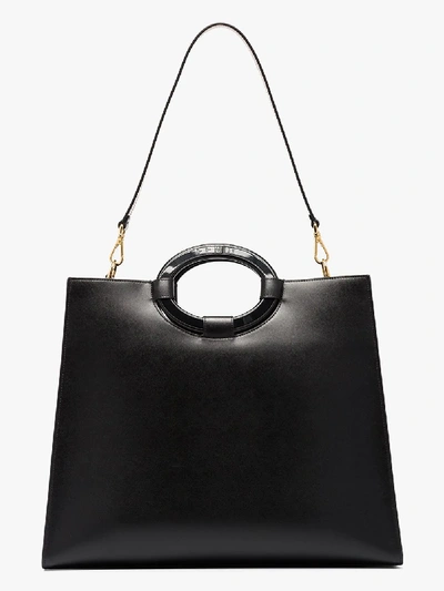 Shop Fendi Womens Black Perforated Logo Tote Bag