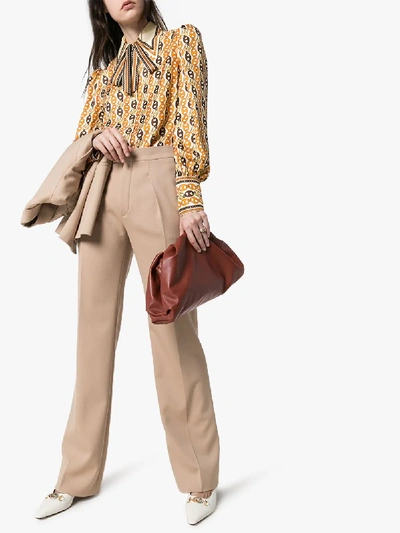 Shop Gucci Pussybow Chain Print Silk Blouse In Orange