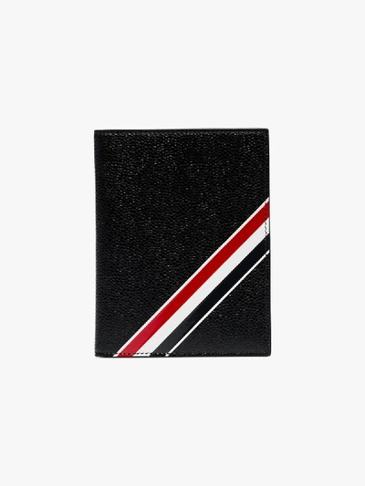 Shop Thom Browne Black Striped Leather Passport Holder