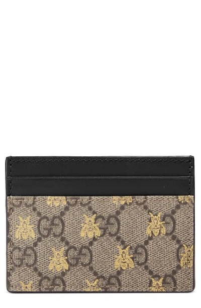 Shop Gucci Linea Bee Gg Card Case In Beige Ebony Oro/ Nero